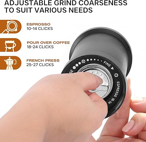 Miniatura 3 de Molinillo de café manual, molino cónico ajustable para expreso, prensa francesa, vertido, manivela portátil, acero inoxidable, viajes y campamento