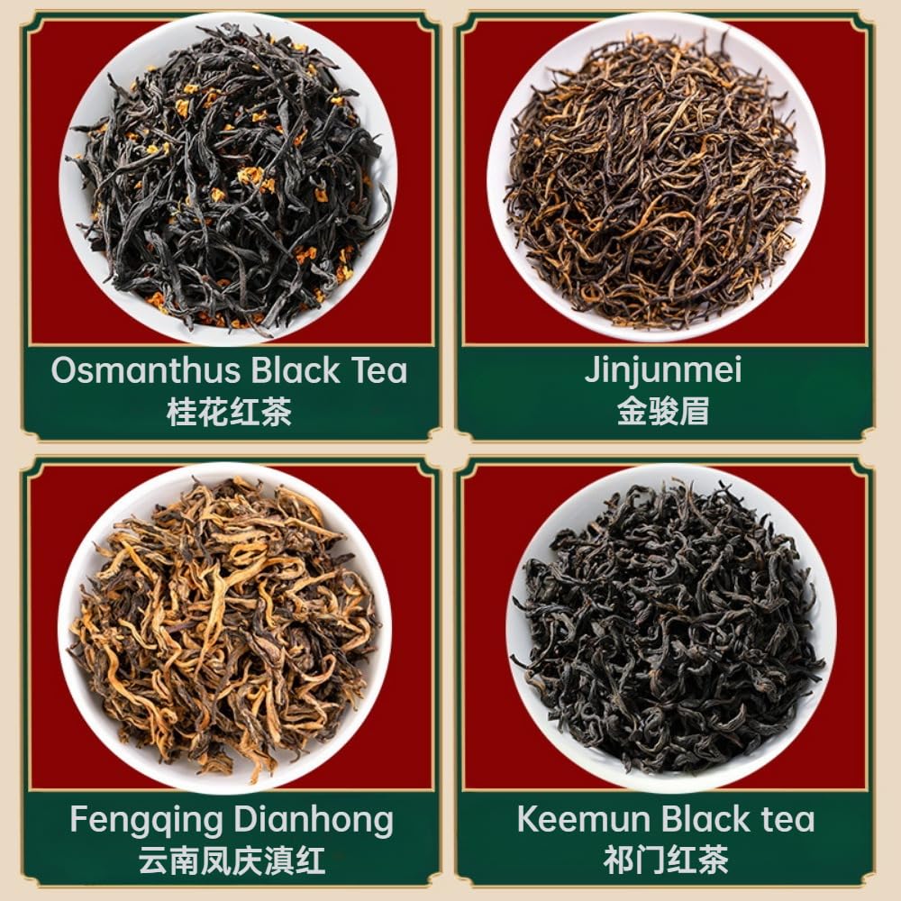Regalo De Té Seleccionado De 4 Tés Negros Clásicos, (125g * 4) Té Negro Jinjunmei, Qimen, Dianhong Y Osmanthus