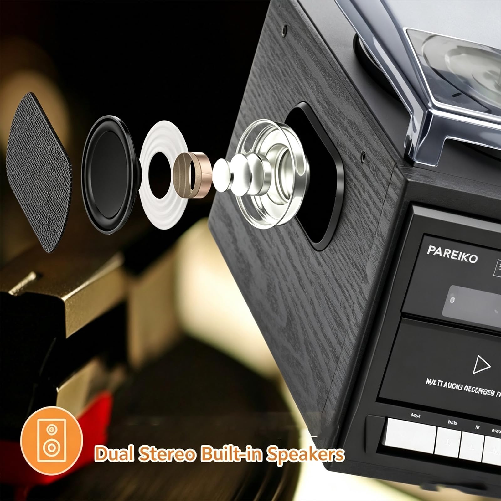 Gramofon Winylowy, Retro Gramofon Bluetooth, Gramofon Vintage Z 3 Prędkościami Bluetooth, Odtwarzacz Kaset Cd, Radio Am/fm, Nagrywarka Usb, Wejście Aux, Do Domowej Rozrywki