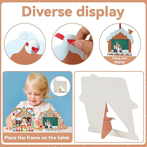 Miniatura 3 de Qyeahkj Paquete de 36 marcos de fotos de Navidad para niños, dulces de Navidad con casa de jengibre, manualidades de menta para vacaciones, marcos
