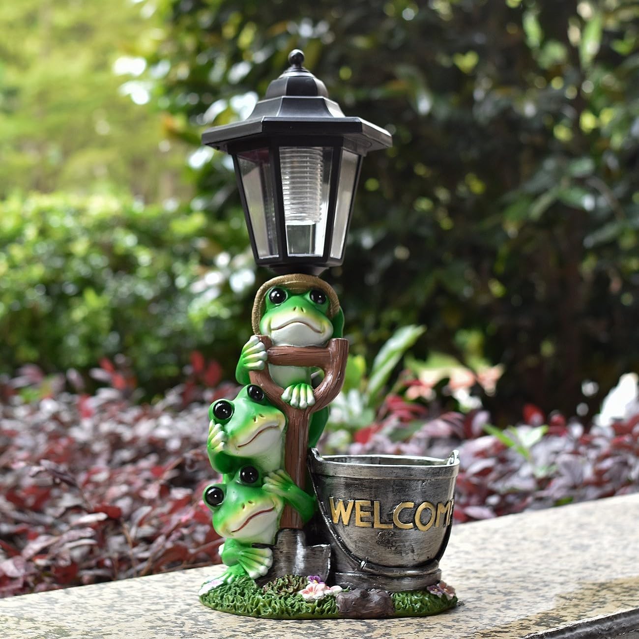 Vaso da fiori a forma di animale solare in resina impermeabile per esterni, ornamento da giardino con luce a LED per decorazione patio 32 cm (