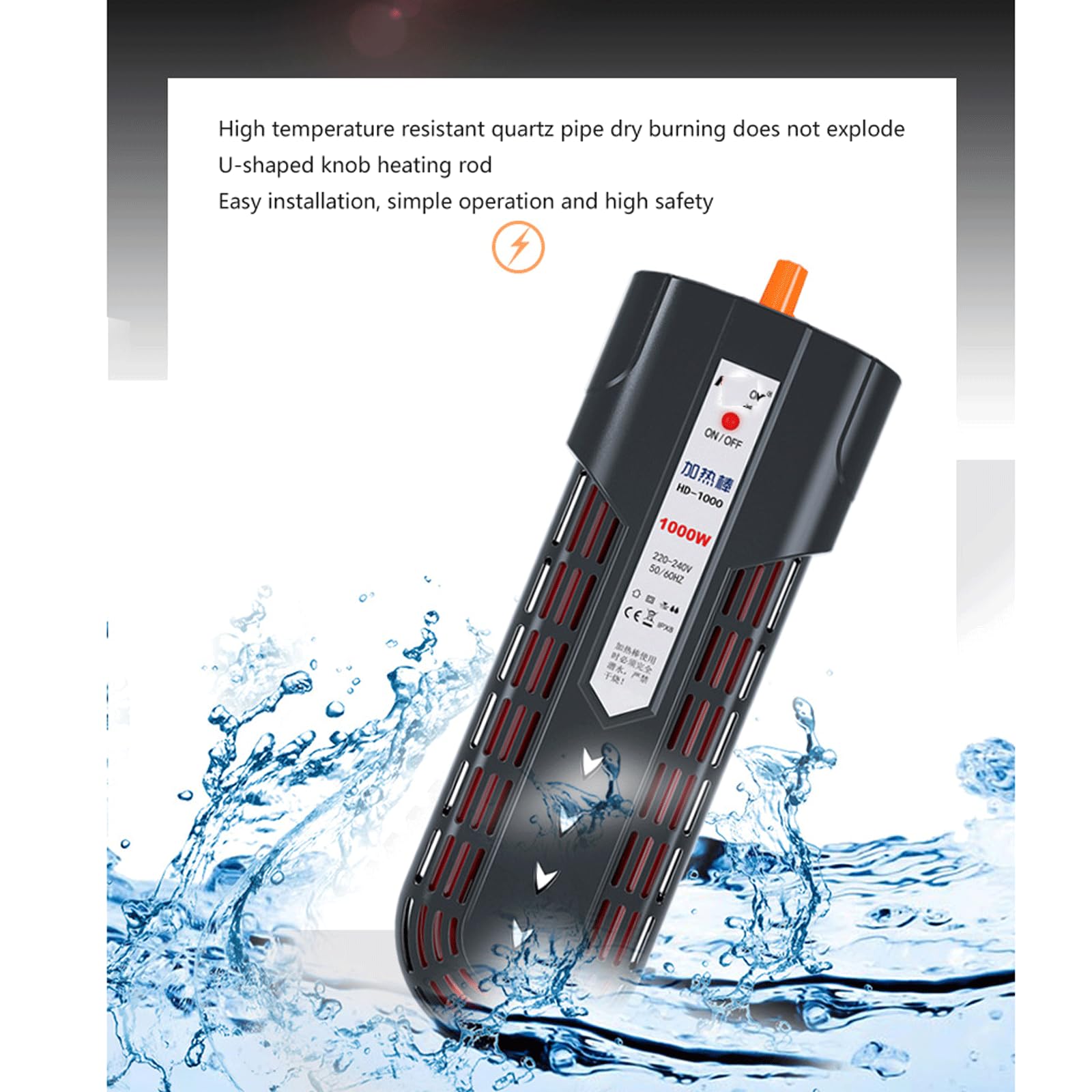 Asta di Riscaldamento Serbatoio di Pesce A Risparmio Energetico Ad Alta Potenza con Termostato Automatico A Ventosa,1000W