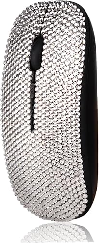 Miniatura 2 de Luxury Bling Dazzle - Ratón inalámbrico de cristal de diamantes de imitación para computadoras y portátiles de oficina, cristal plateado con ratón