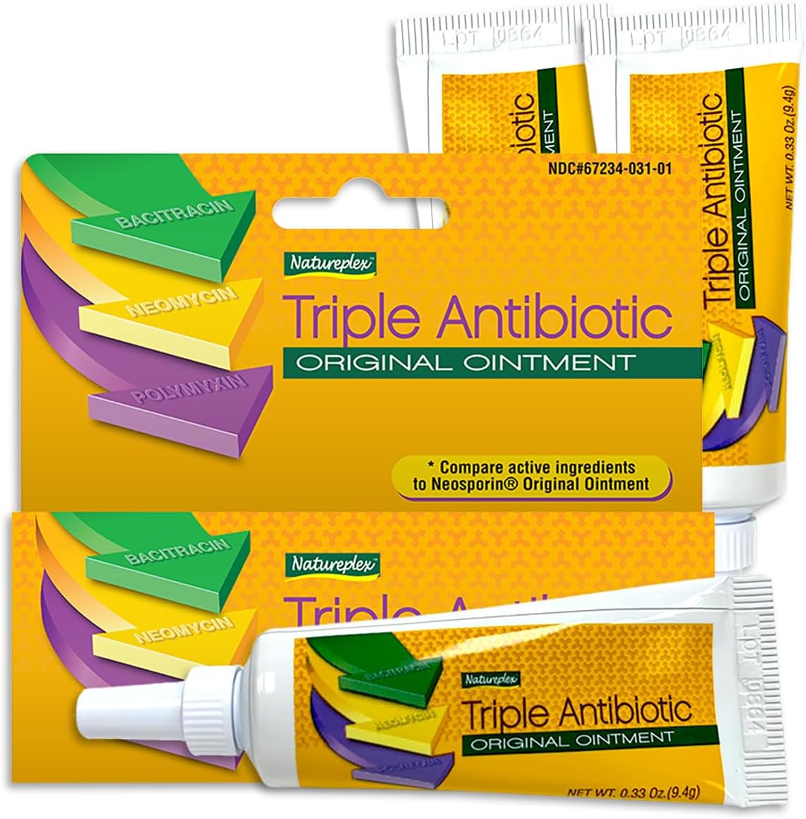 Natureplex Triple Antibiotic Ointment 0.33 oz (3 Pack) – Contains Bacitracin To Aid Wound Care, Scrapes, Cuts, and Burns, Prevents Infections, Helps Healing – Made in USA