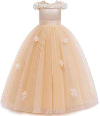 Flower Girls Formal Tulle Dress Princess Pageant Birthday Party Wedding Bridesmaid Ball Gown Long Dance Dresses