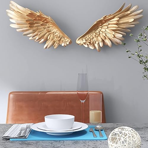 Miniatura 1 de Decoración de pared de alas de ángel doradas 3D, arte de pared decorativo de alas de ángel, 26 x 9.5 pulgadas, un par de alas para decoración de