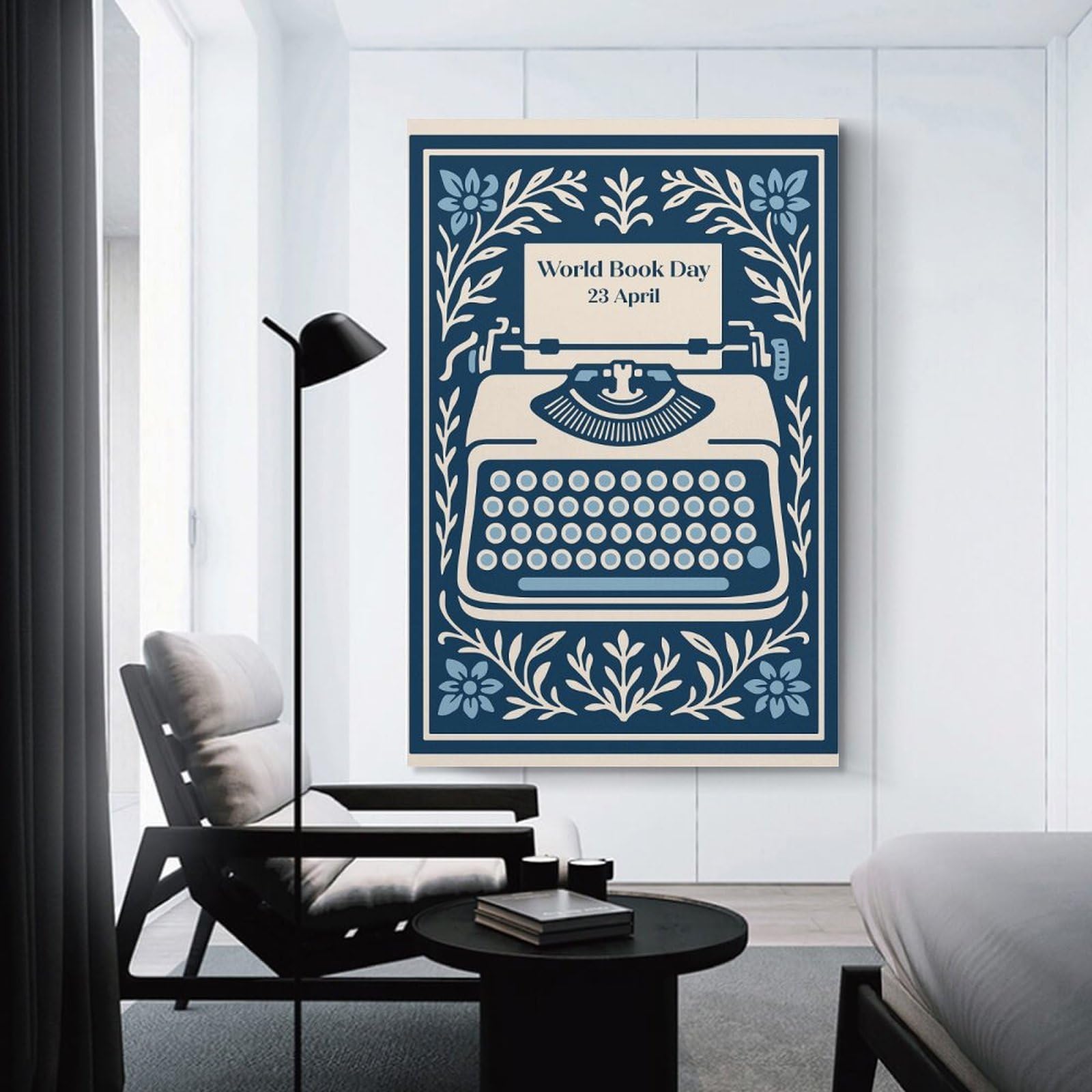 Junmoney Decorative Canvas Print World Book Day Typewriter Illustration, 20x30inch(50x75cm), for Entrance Spaces, Stair Walls Or Halls, A Neat Decor Update for Hallways