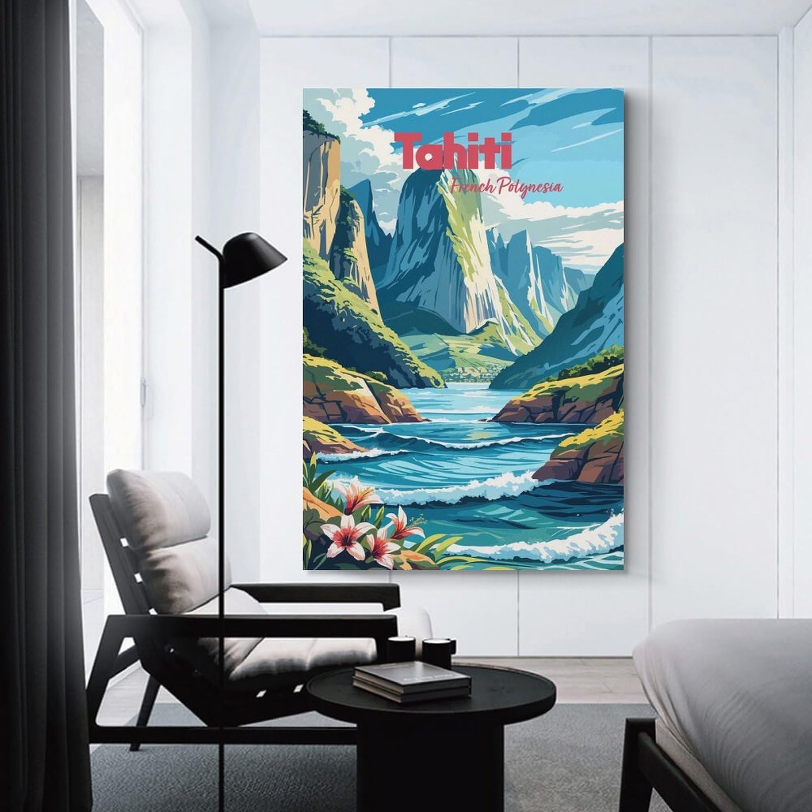 Junmoney Tahiti French Polynesia Landscape Art Canvas Wall Decor 20x30inch(50x75cm), for Feature Walls in Flats Or Modern Rooms, Decorative Artwork with Flexible Styling