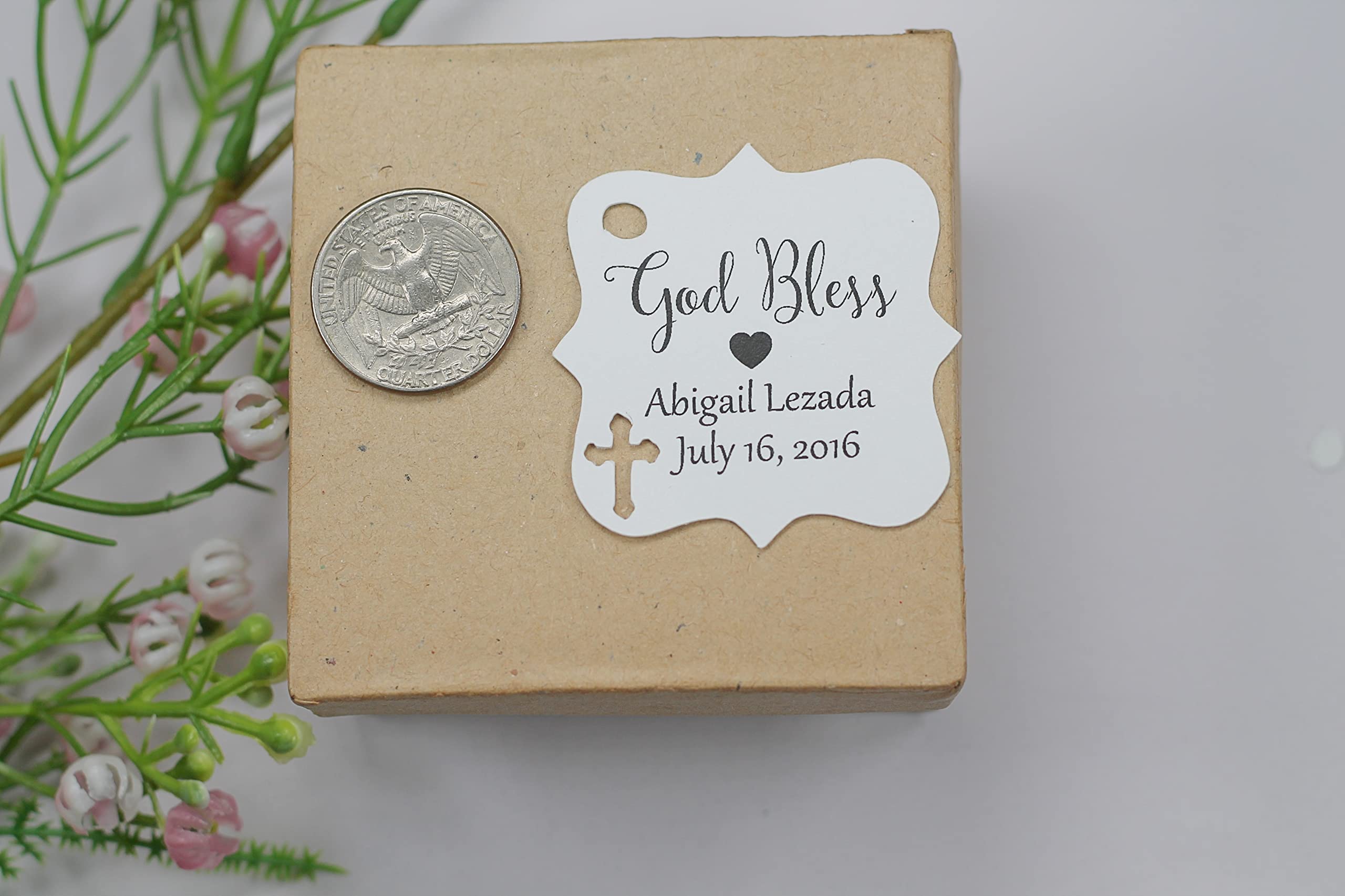 Baptism Tags - Small Personalized God Bless Favor Tags (Set of 20) (White)
