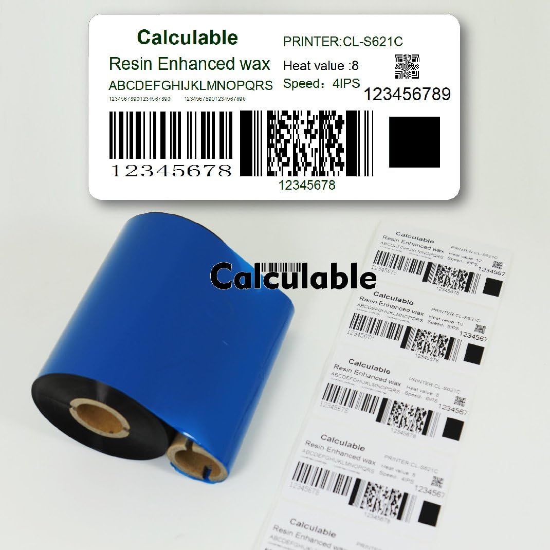 2 Rolls 4.33" x1476' (110mm X 450m) Thermal Transfer Wax Ribbon Core 1" Barcode Ribbons for Datamax Zebra Ribbons Printers,General Purpose Wax Ribbon for Label, Tag & Barcode Printing