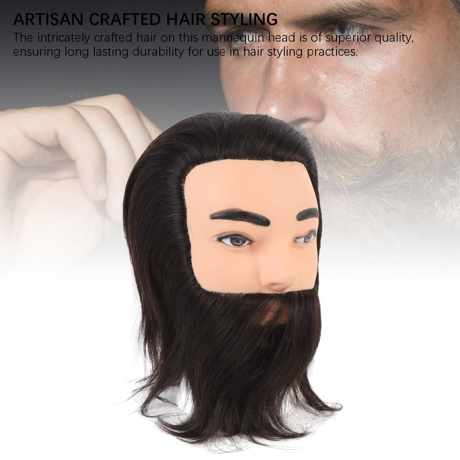 Männlicher Schaufensterkopf mit Bart, Friseur-Übungskopf für das Training im Haarstyling, realistischer Friseur‑Trainingskopf aus Harz/PVC mit natürlichen Gesichtsbehaarung für