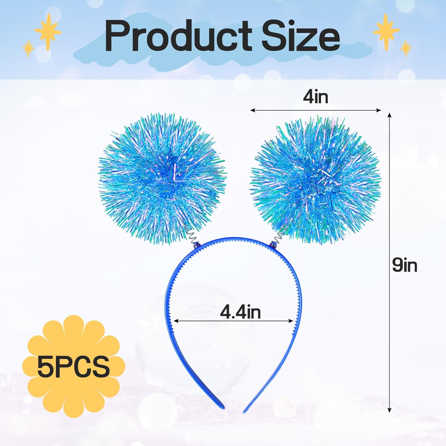 Foil Strips Pom Pom Headband for Women Girls, Fluffy Tinsel Hair Loop for Christmas, Birthday Parties, Cosplay - Image 3