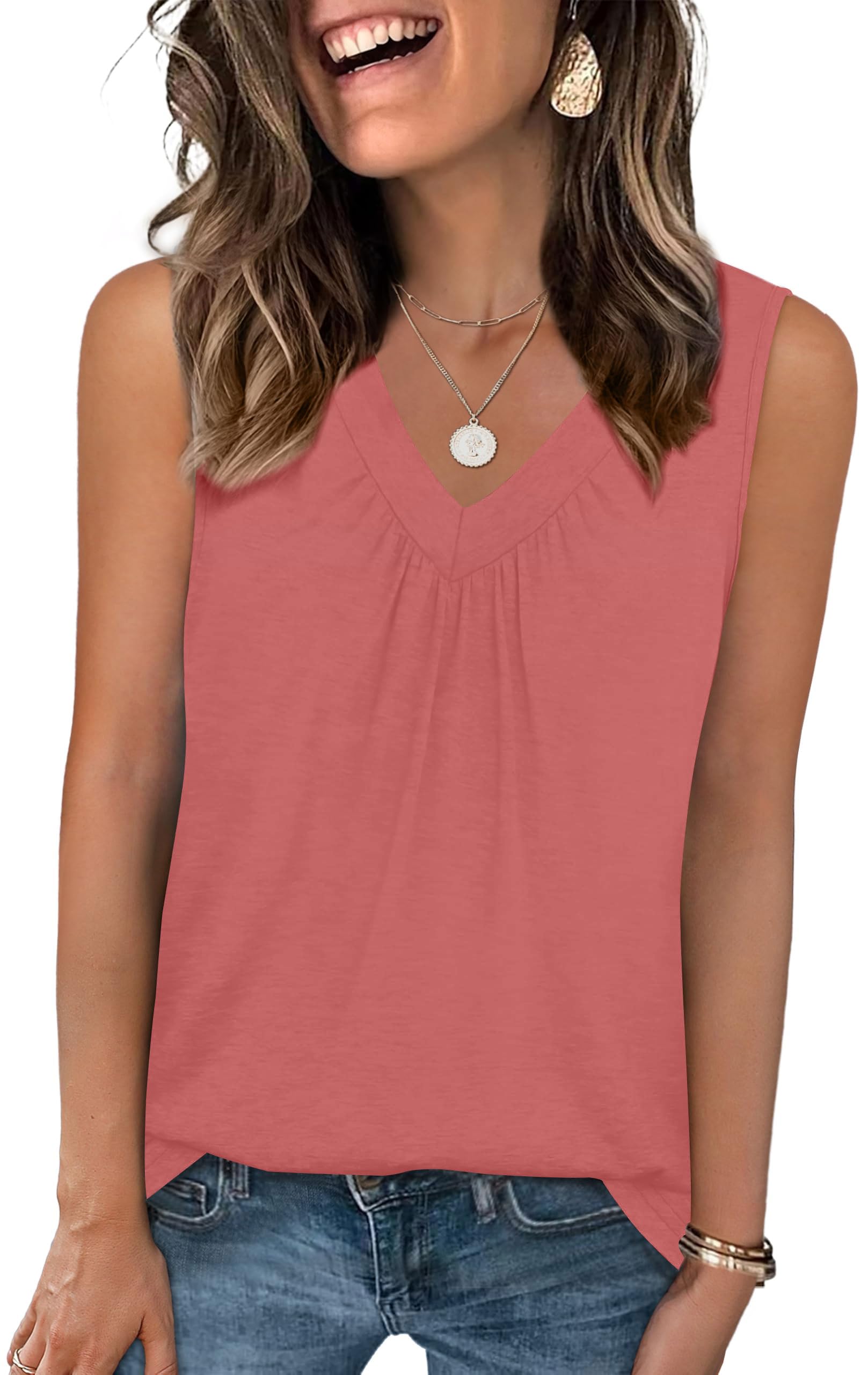 Haslike Damen-Sommer-Weste, Tank-Top, lockere Passform, V-Ausschnitt, ärmelloses T-Shirt