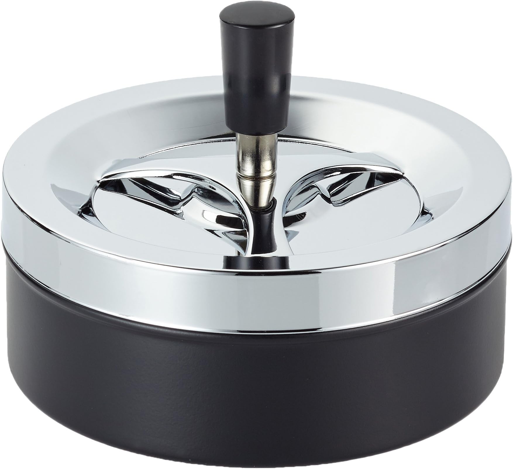 KeYou SMOKERTOOLS Large nice modern spin ashtray, wind ashtray, approx. 14 cm (diameter), metal/chrome/black