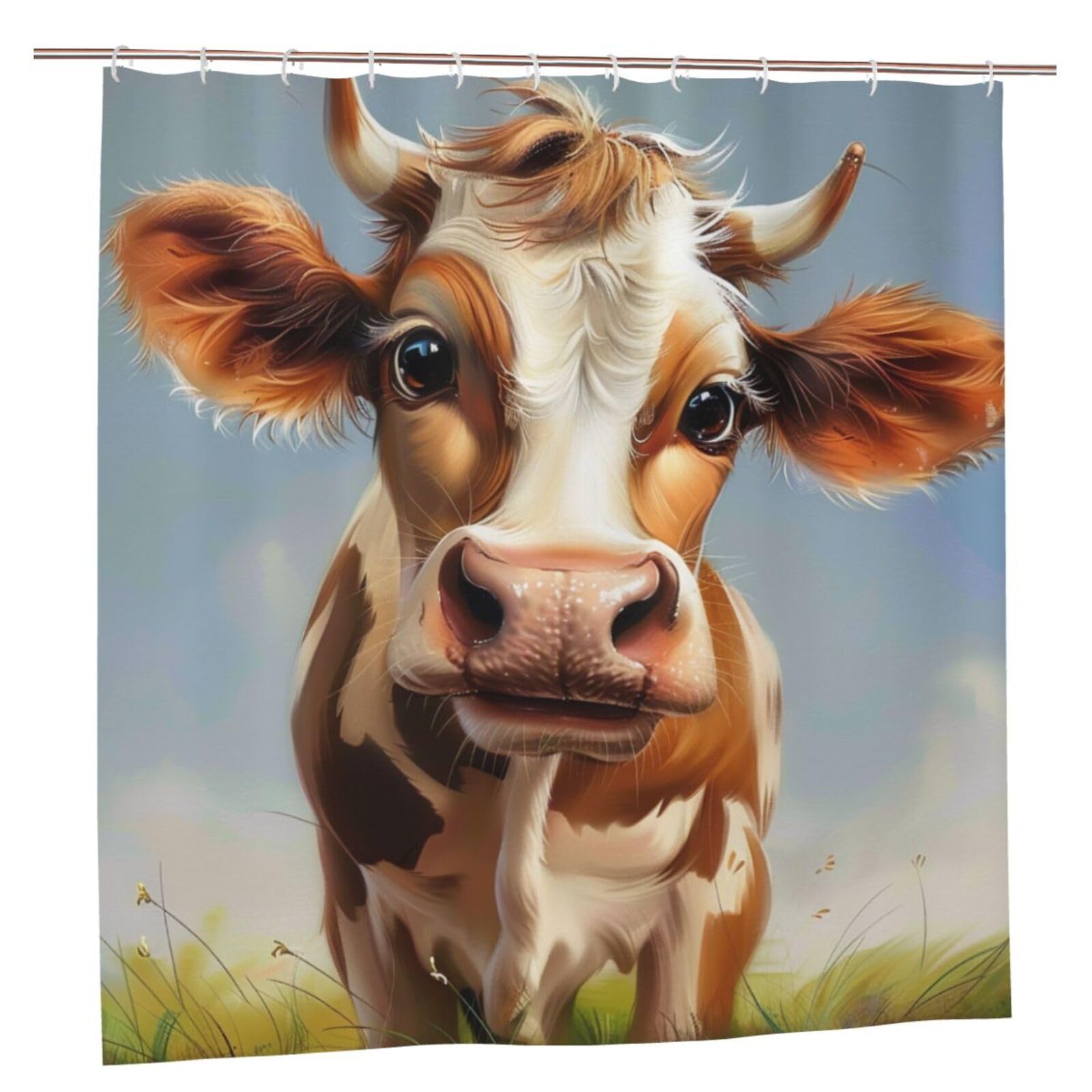 BWWHCCTI Cute Cow Printed Shower Curtain With 12 Plastic Hooks Opaque Quick Drying Waterproof Shower Curtains Sets For Bathroom 183x183 CM