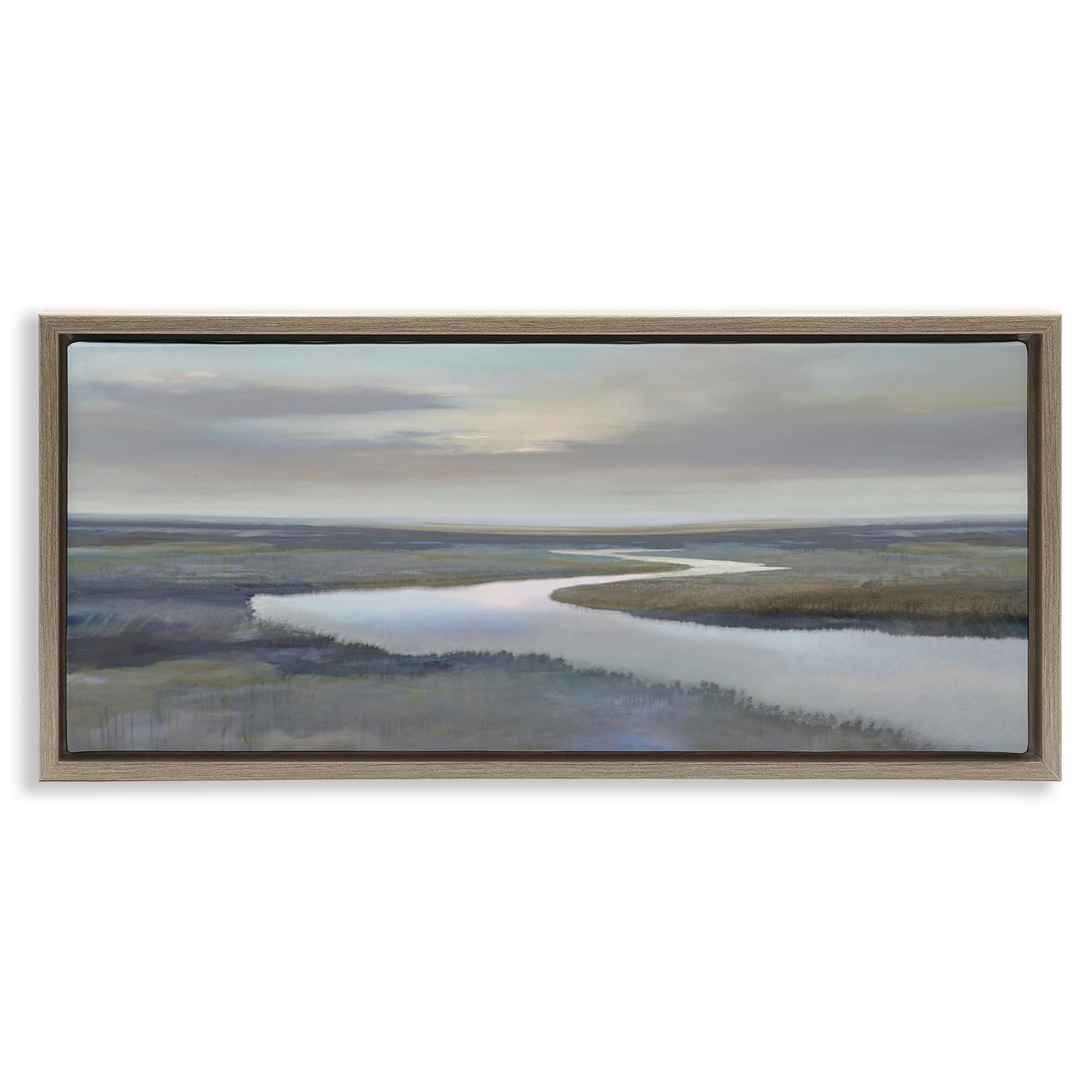 Foggy Riverbend Landscape Serenity, 13 x 30 Inch Canvas in Floater Frame