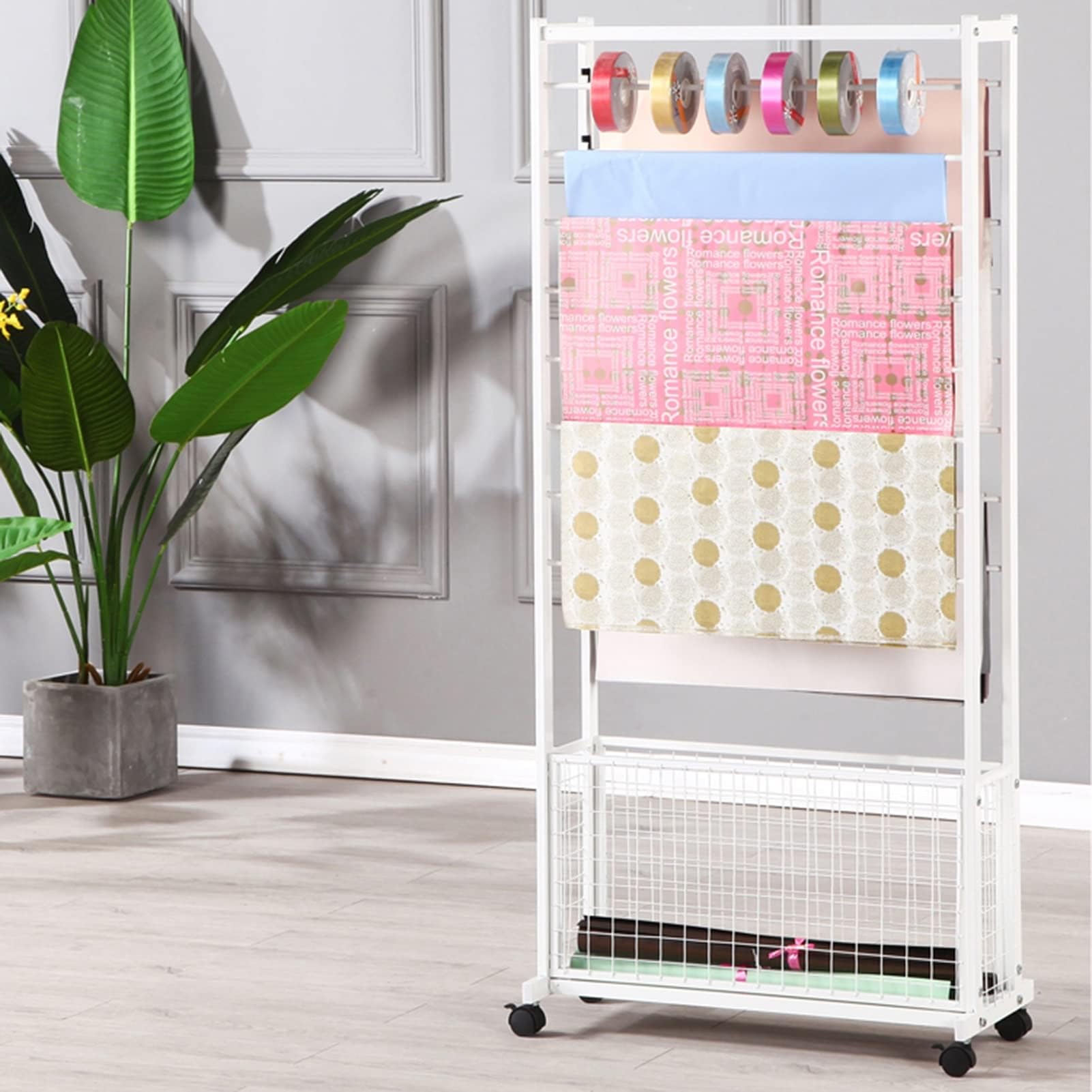 Expositor de Bufandas de 18 Niveles, Soporte de Suelo para Cintas, Organizador de Manualidades/Flores, estantes para Bufandas, Toallas y chales, Barra transvers,Black-100x33x150cm