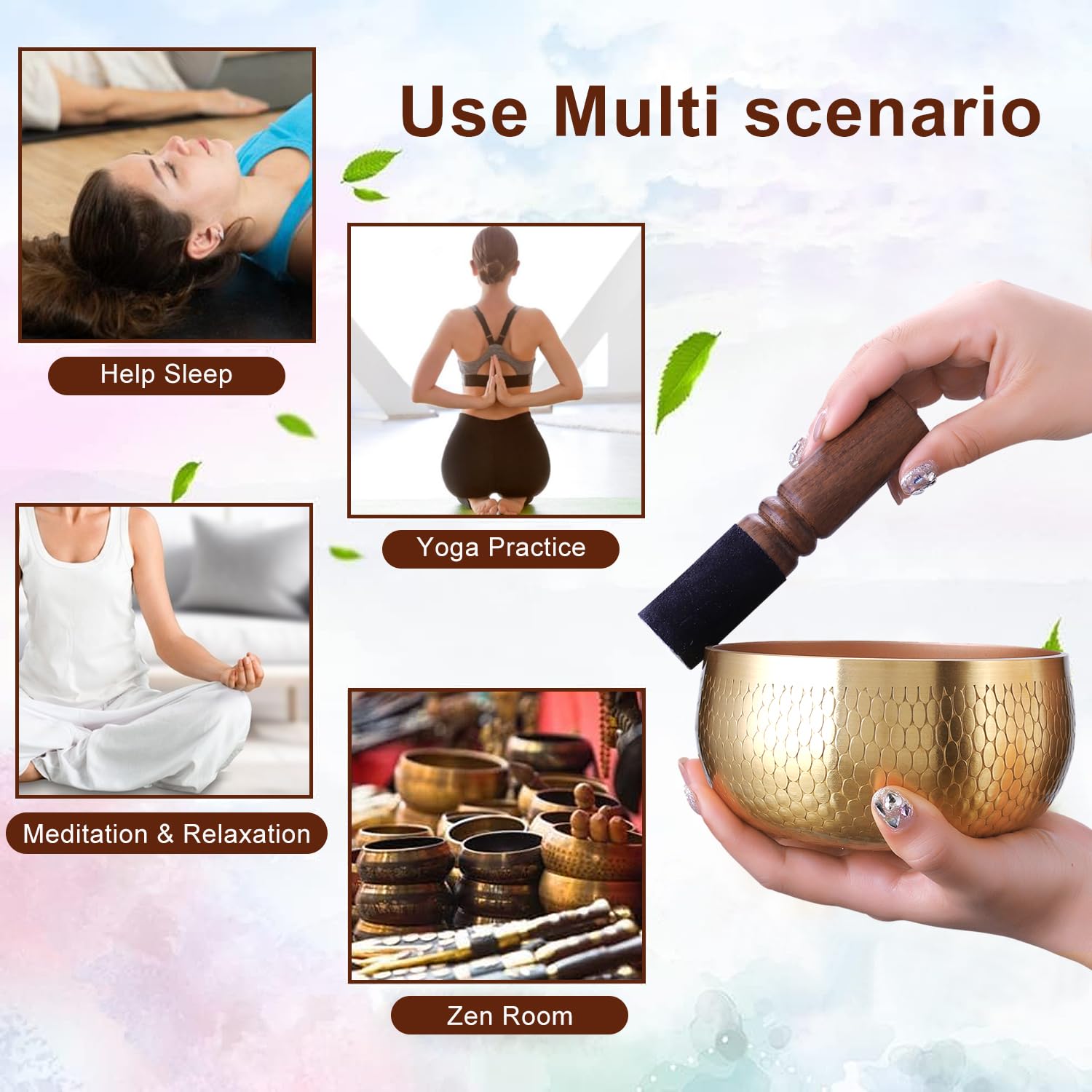 Set di campane tibetane per meditazione, realizzate a mano in Nepal, suono di lunga durata per un profondo rilassamento calmante, meditazione e guarigione della campana sonora, include martello e