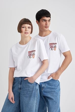 DeFacto Valentine's Day Unisex Short Sleeve T-Shirt Unisex Adult White