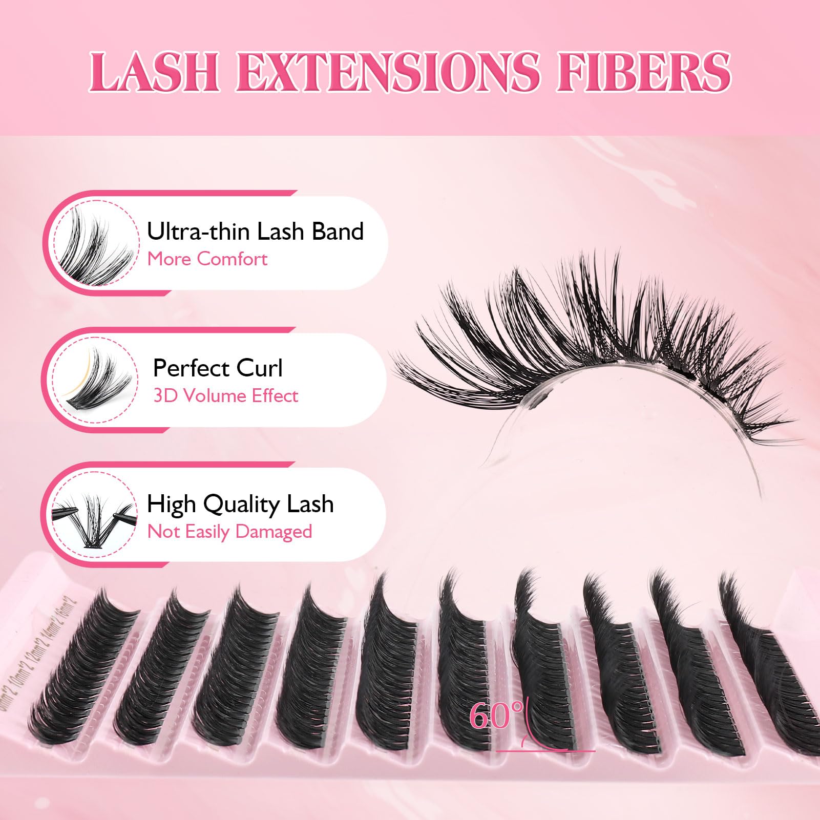 Sixstarhair Ciuffetti Ciglia Finte Kit Ciglia Extension 60D Volume Lash Clusters con Bond e dispositivo di rimozione 8-16mm DIY Eyelash Extension Kit