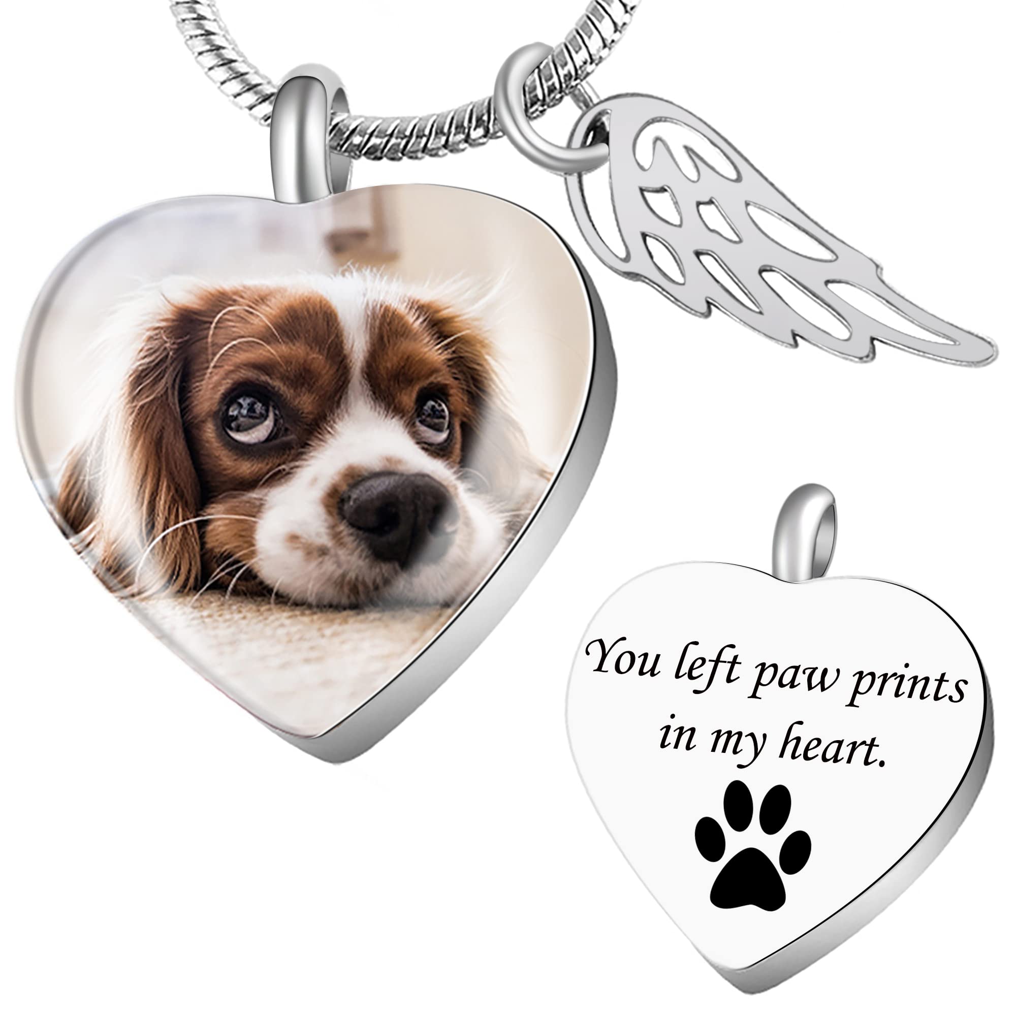 Farfume Personalised Heart Cremation Jewelry Urn Necklace for Cremation Memorial Souvenir Pendant Necklace to Preserve Good Memories of Loved Ones and Pets (Silver Heart Ashes Necklace - Wings) — image 1