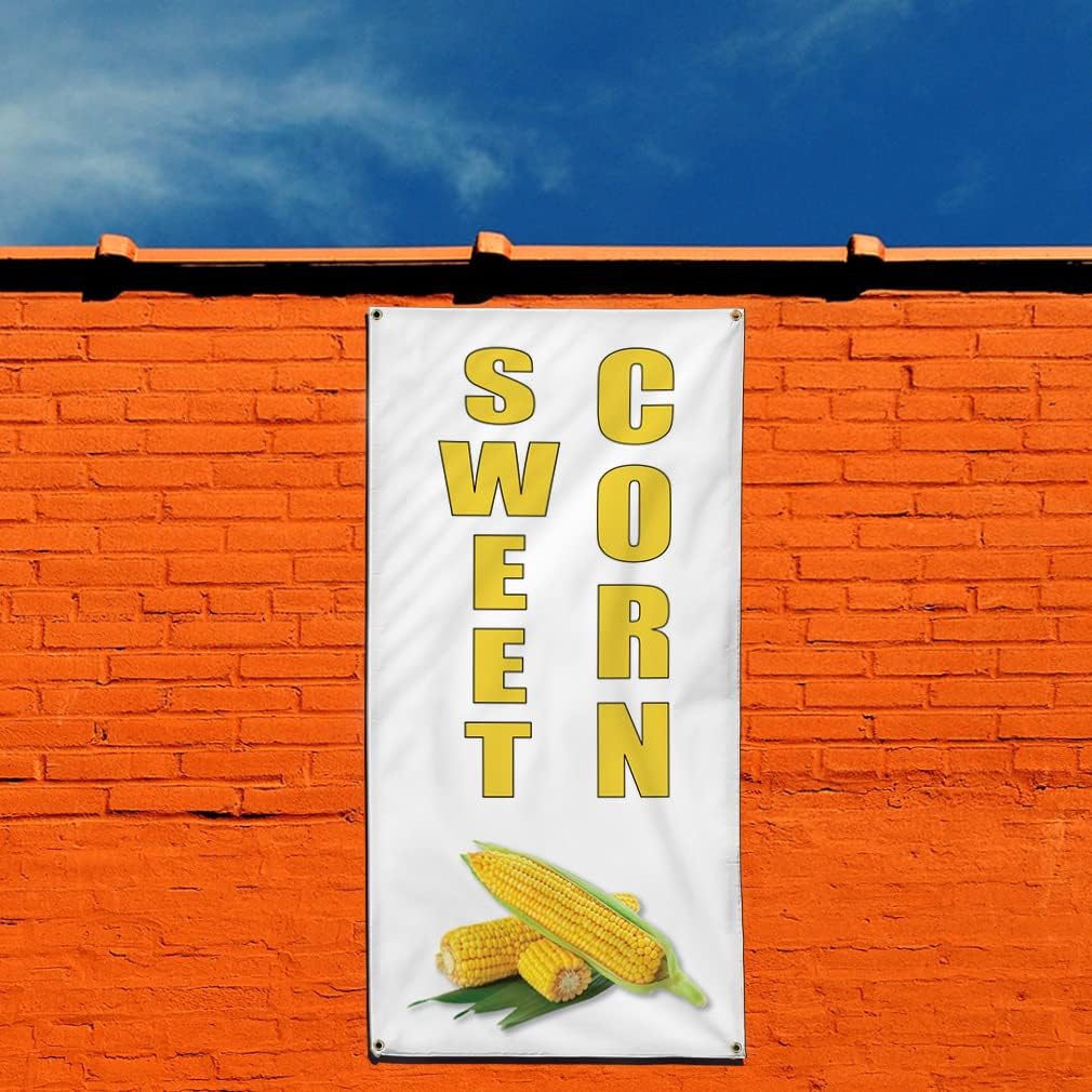 Vertical Vinyl Banner Multiple Sizes Sweet Corn Food Fair Promotion Business Business Outdoor Weatherproof Industrial Yard Signs 4 Grommets 40x16Inches