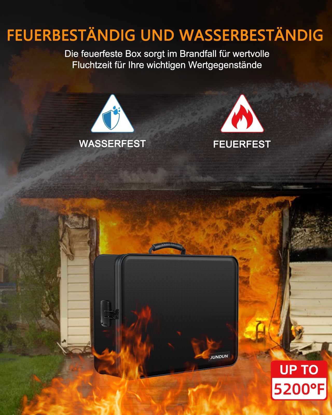 JUNDUN - Organizer per documenti con isolamento termico fino a circa 2870 °C, raccoglitore per documenti ignifugo con serratura, a 7 scomparti, valigetta portatile per documenti