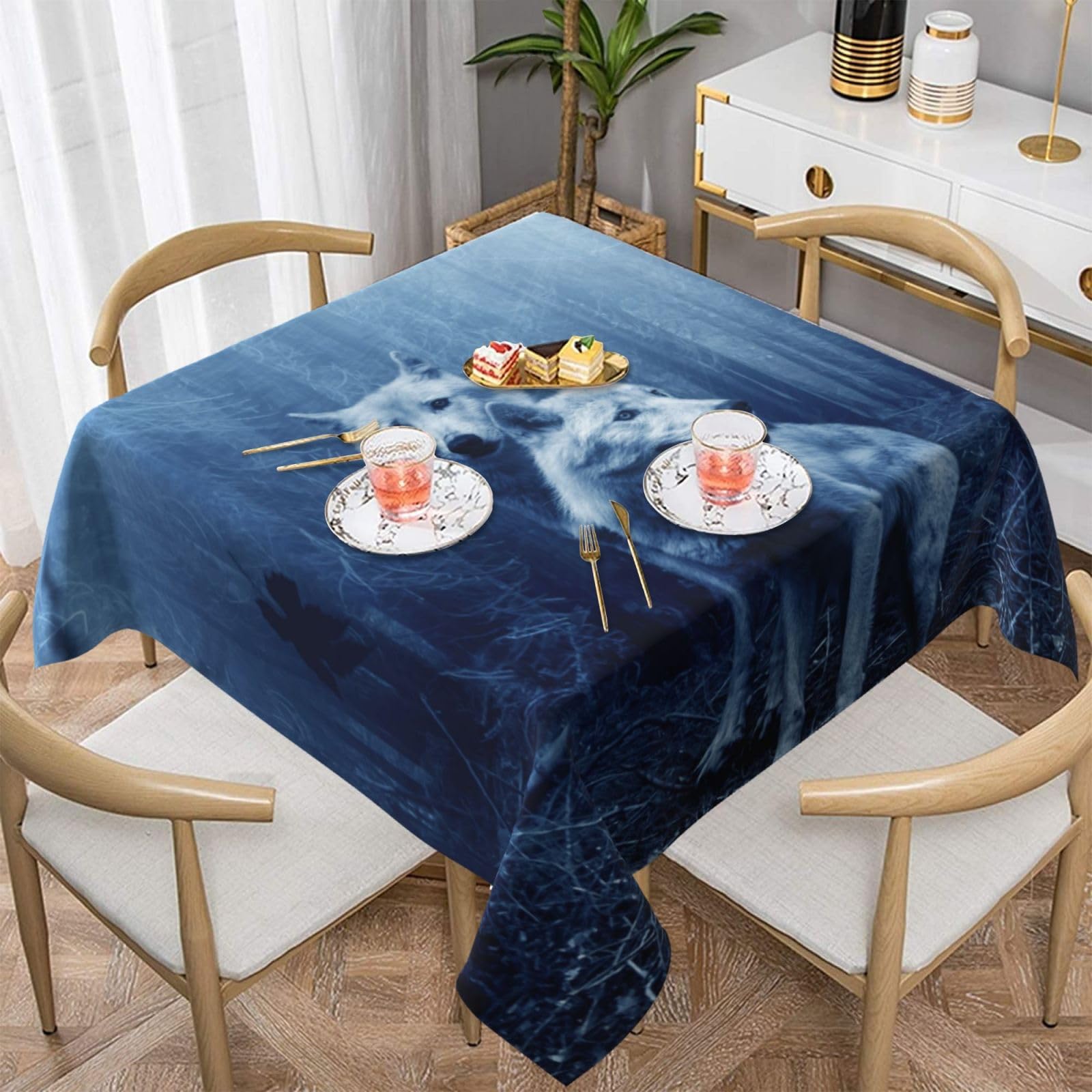 DCEHGEW Wolf in The Wild Prints Square Tablecloth 137x137 CM, Waterproof Fabric Table Cloth for Dining Table, Farmhouse Table Cover for Kitchen Dining Tabletop Decoration