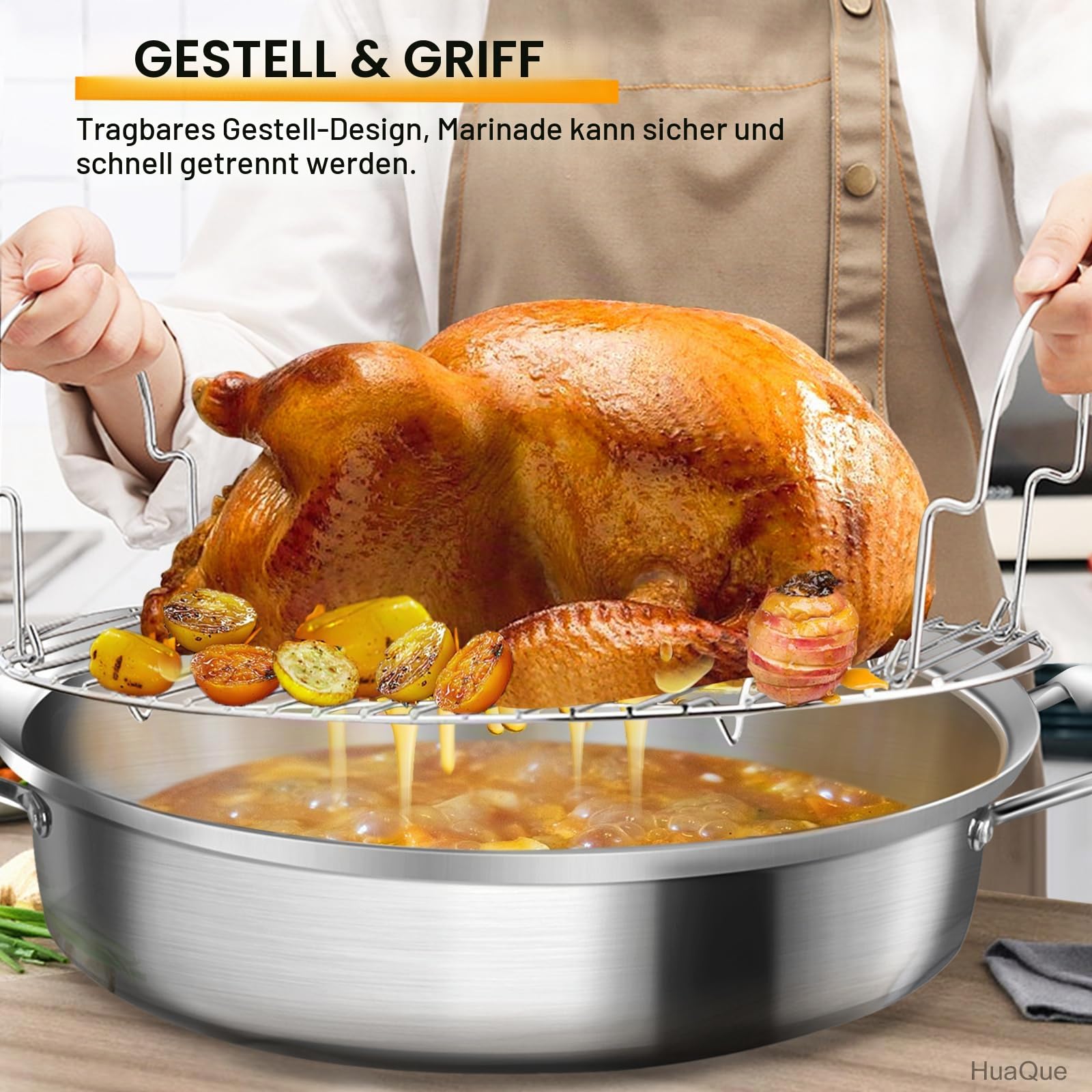 Großer Bräter mit Rost und Deckel, Geschenke für Mutter, Frauen, Ehefrau, Edelstahl, großer ovaler Bräter, antihaftbeschichtet, Ofen-Kochgeschirr für Truthahn, Huhn, 53,3 cm