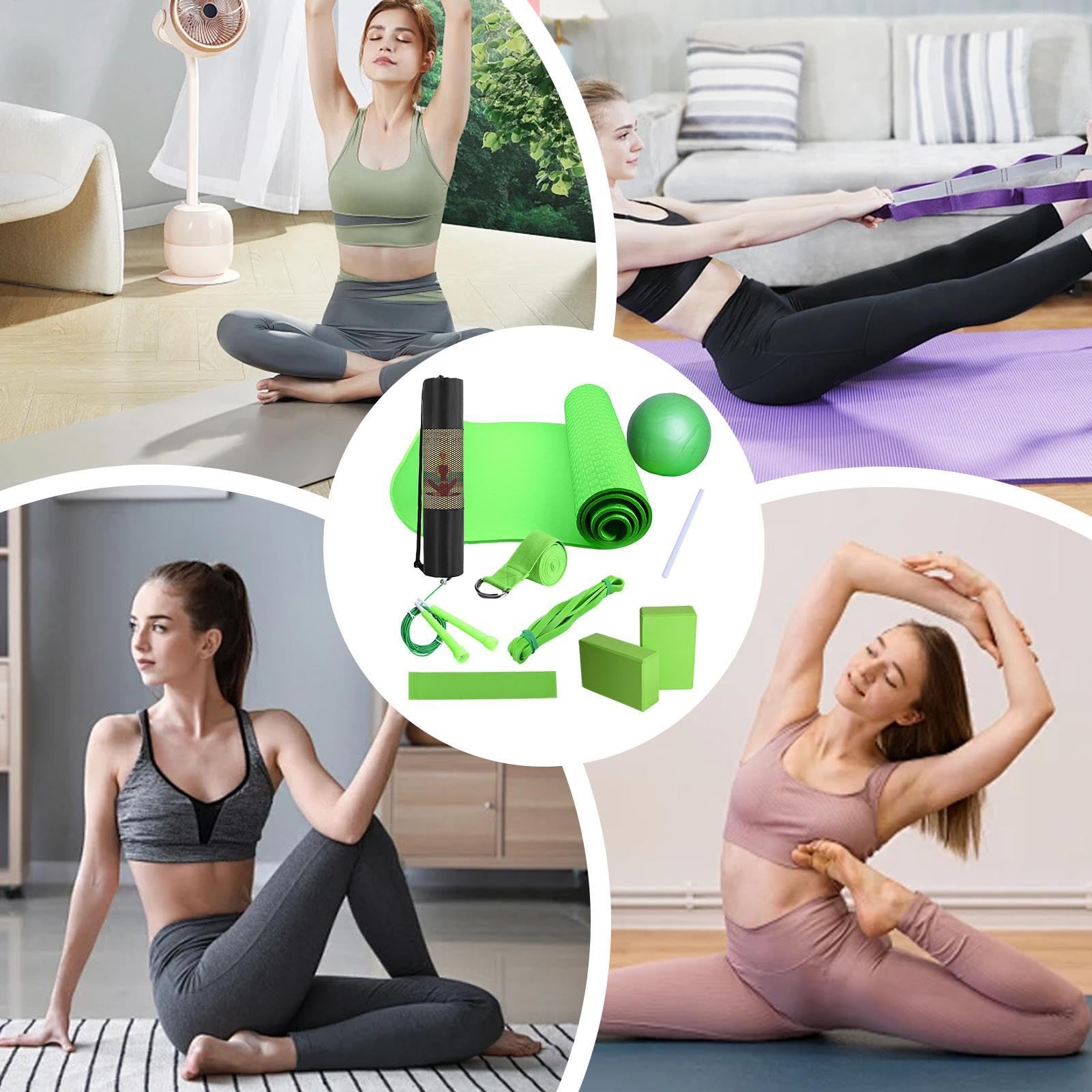 Yoga-Set für Anfänger, Trainingsmatte mit Yoga-Ball, inklusive Widerstandsband, Stretchband, Trainingsgerät für Pilates und Fitness