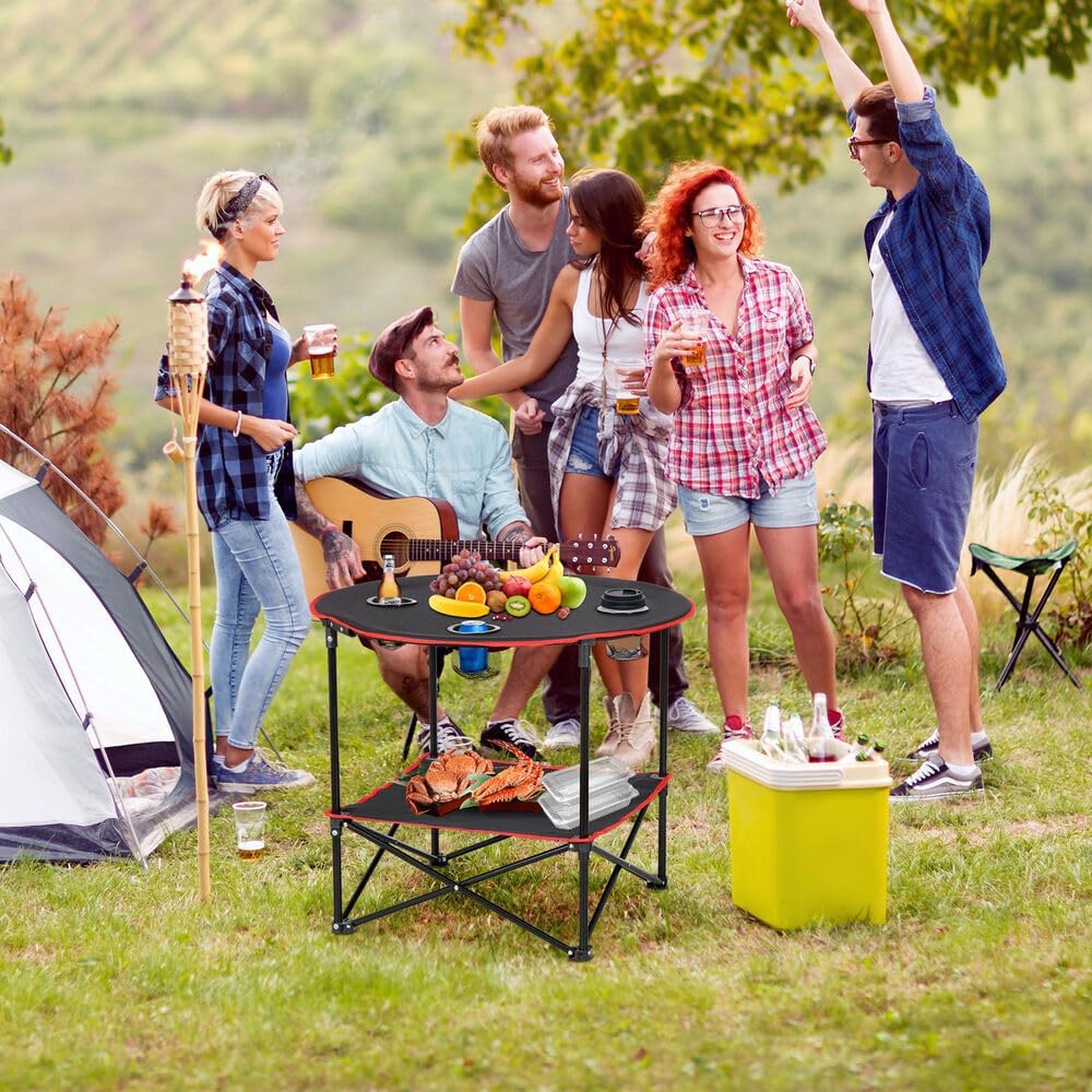Portable Folding Picnic Table Outdoor Camping Table w/4 Cup Holder & Bag for BBQ