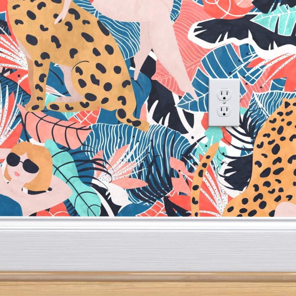Flаѕh Dеаlѕ - 70% оƒƒ Removable Wallpaper 9ft x 2ft - Tropical Girl Cheetah Woman Animals Cat Leaf Palm Jungle Custom Pre-Pasted Wallpaper by Spoonflower