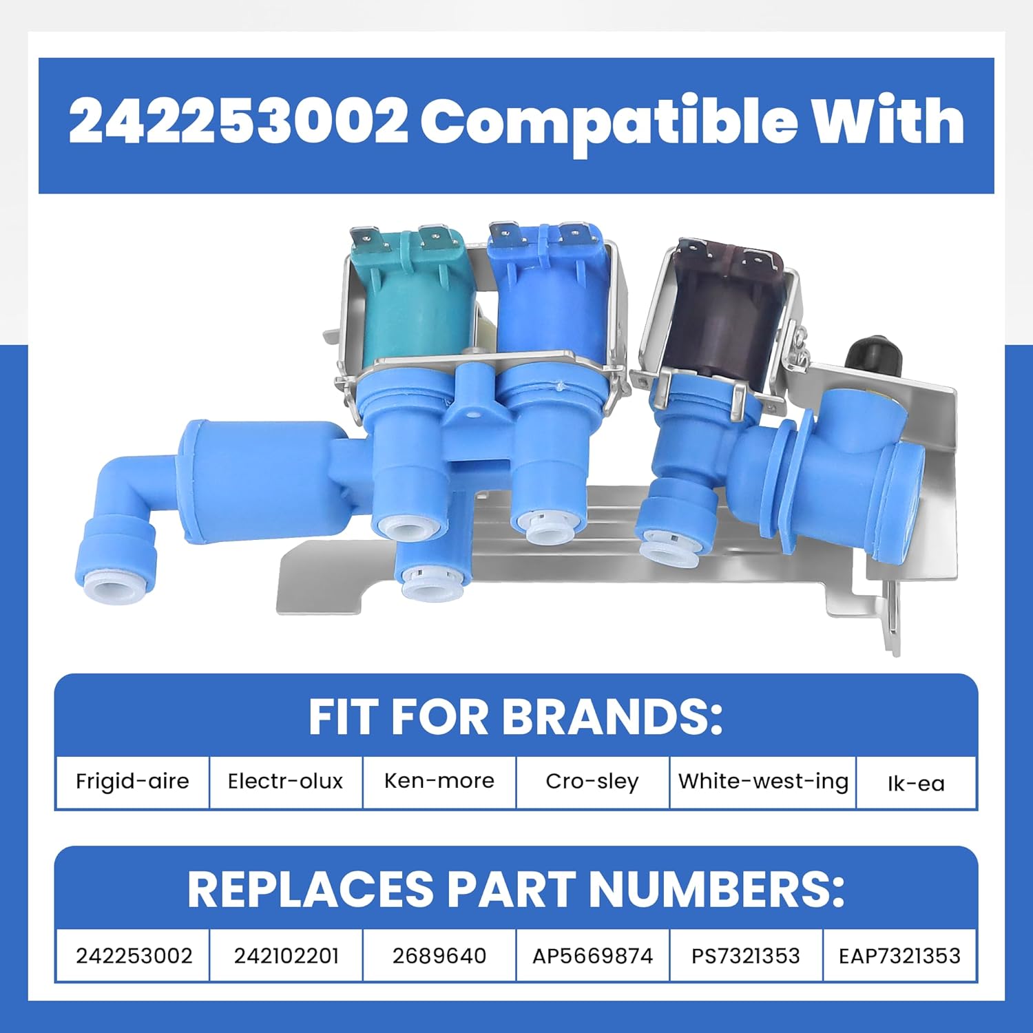 242253002 242102201 Refrigerator Water Inlet Replacement for F-rigidaire Ken-more Cro-sley, 4 Coil Water Inlet Valve Replaces 2689640 AP5669874 PS7321353 EAP7321353 By Fetechmate - 1 Year