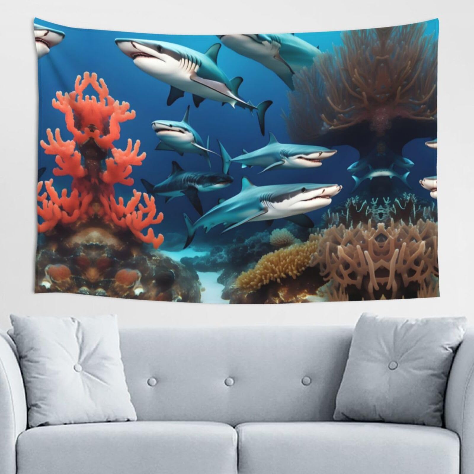 ZZYYDS Submarine shark coral Wall Decor Tapestry 60x40in, Wall Hanging, Home Decor, Dorm Decor, Porch Tapestry, etc.