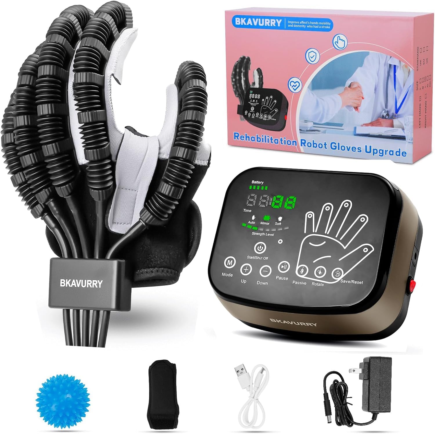 KWYBOW Rehabilitation Robot Gloves Right Hand, Hemiplegia Stroke Recovery Finger Robotic Therapy Equipment for Stroke M Left
