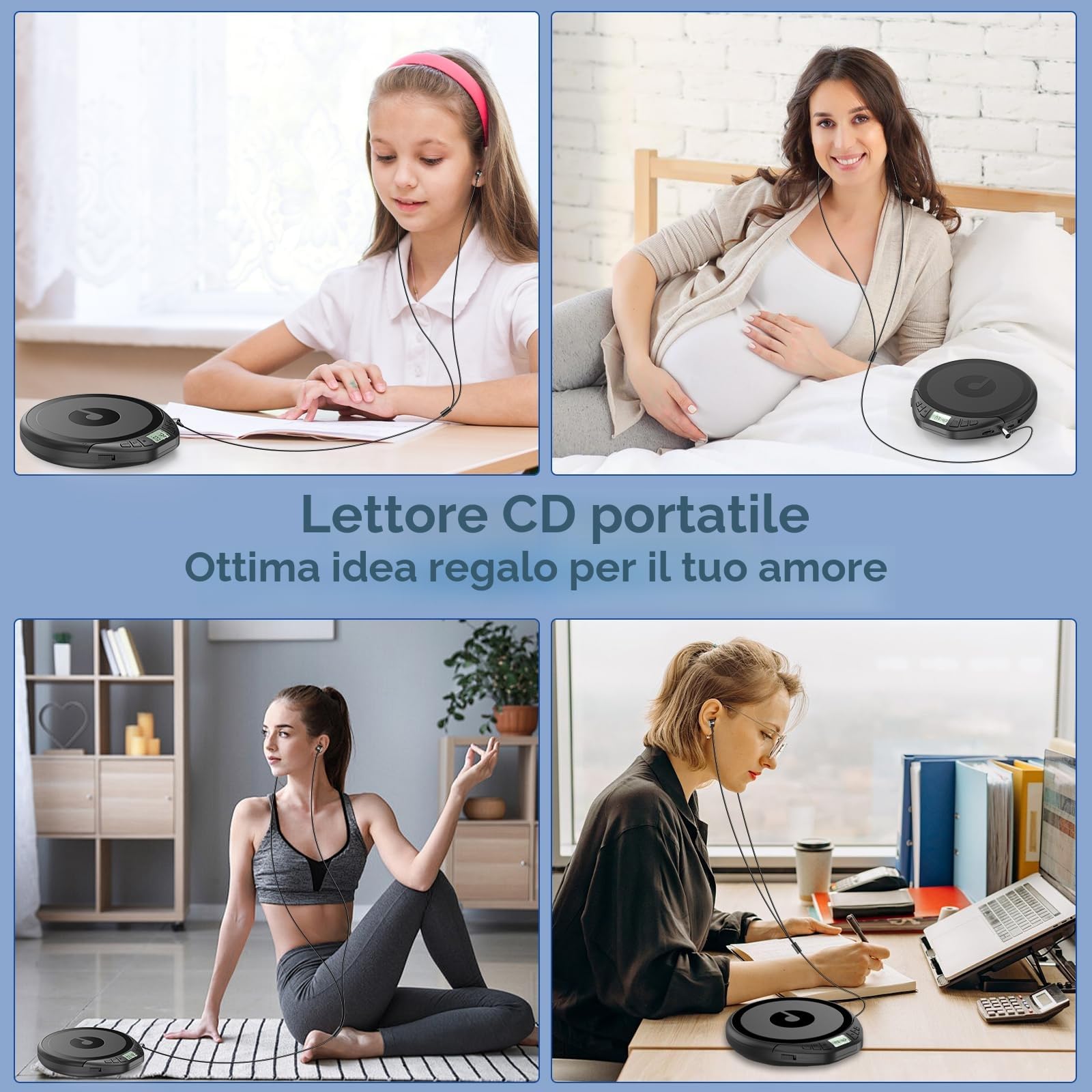 Gueray Lettore CD Portatile Hifi con Display Stereo Cuffie Supporto PROG ASP Memoria Ripetizione Effetto Sonoro