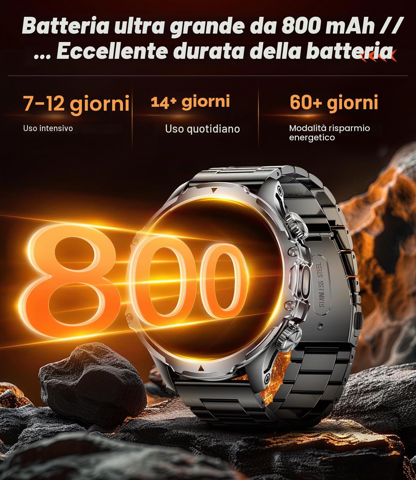 SUNKTA Orologio da uomo militare con batteria 800 mAh, torcia elettrica da 1,85" grande schermo, 107 modalità sportive, impermeabile IP68 frequenza cardiaca/SpO2/sonno Smartwatch per Android iOS