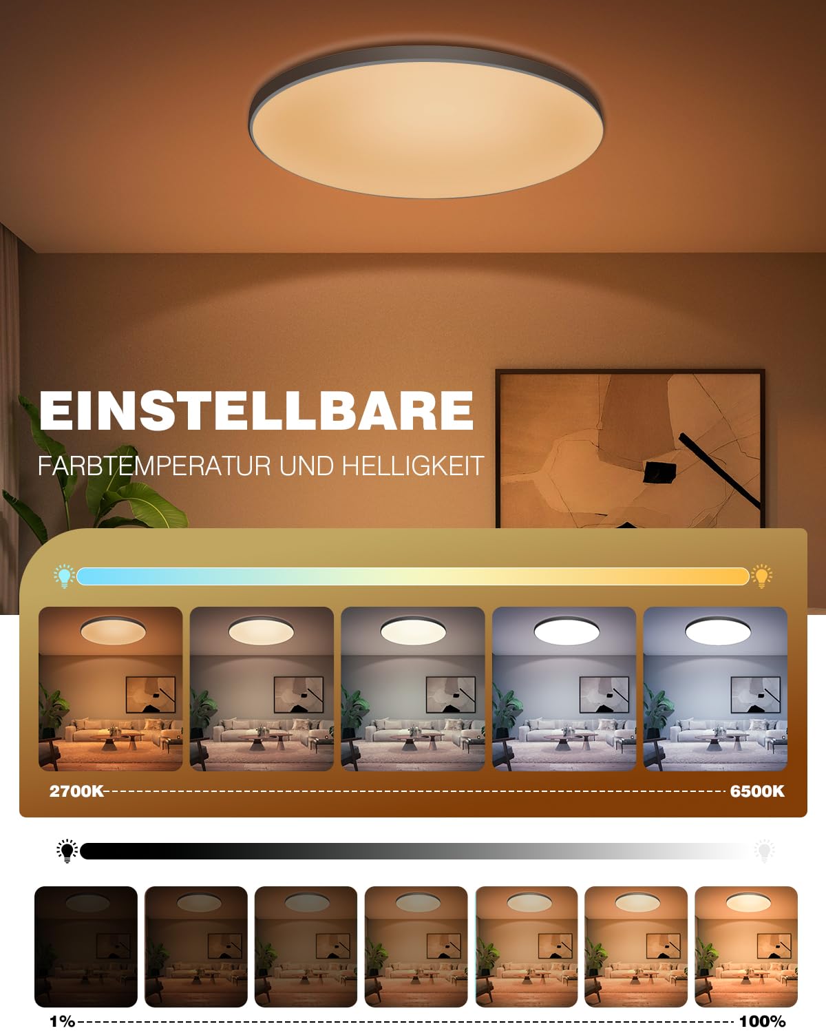 Oraymin Lampada da soffitto a LED da 24 W, con telecomando, 2700 K-6500 K, con controllo app, 16 milioni di colori fai da te, lampada a LED per soggiorno, cameretta dei bambini, diametro 30 cm