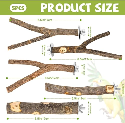 Miniatura 12 de 8 perchas para pájaros de madera natural para jaulas, soporte y plataforma para loros, accesorios para jaulas de pájaros para periquitos, cacatúas
