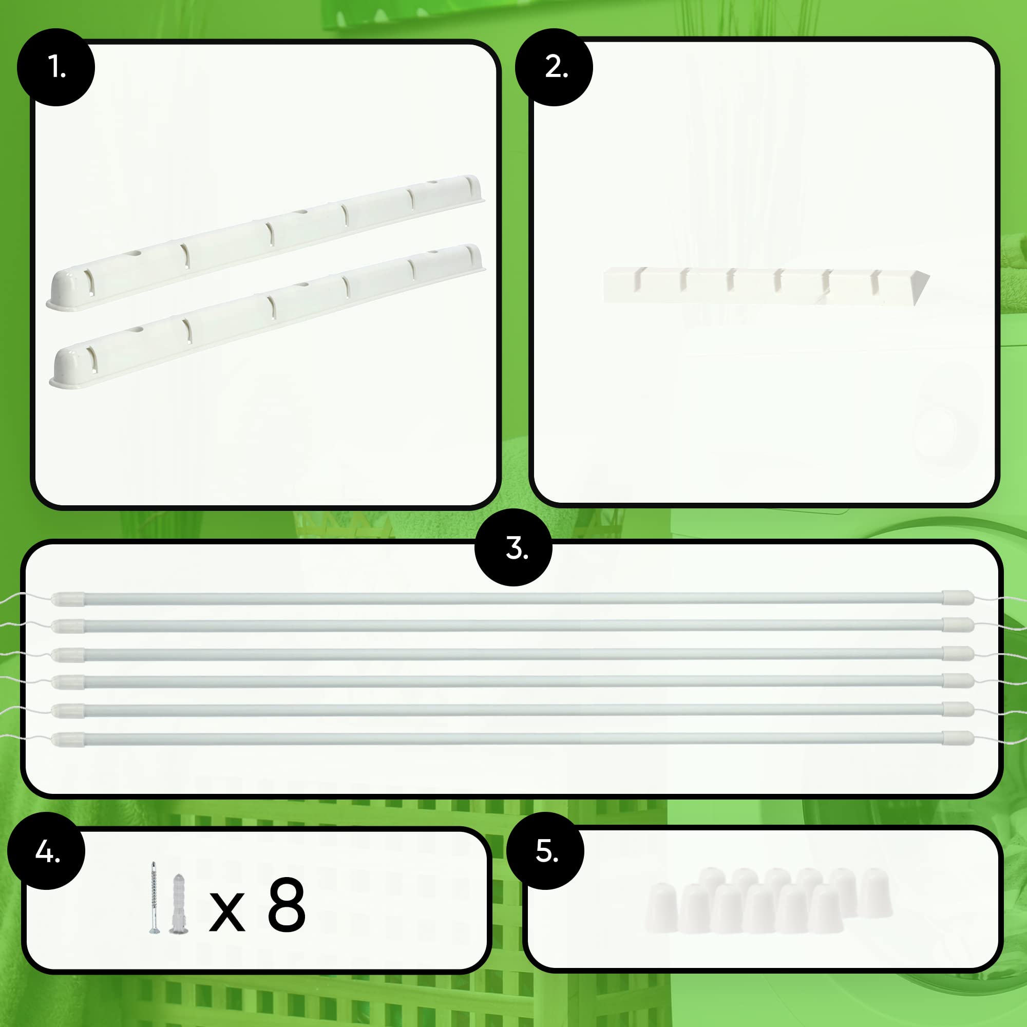 KADAX Etendoir a Linge au Plafond avec Tiges en Acier, Pratique Systeme de Sechage Suspended pour Maximiser l'espace Interieur (Blanc, 6 x 80 cm)