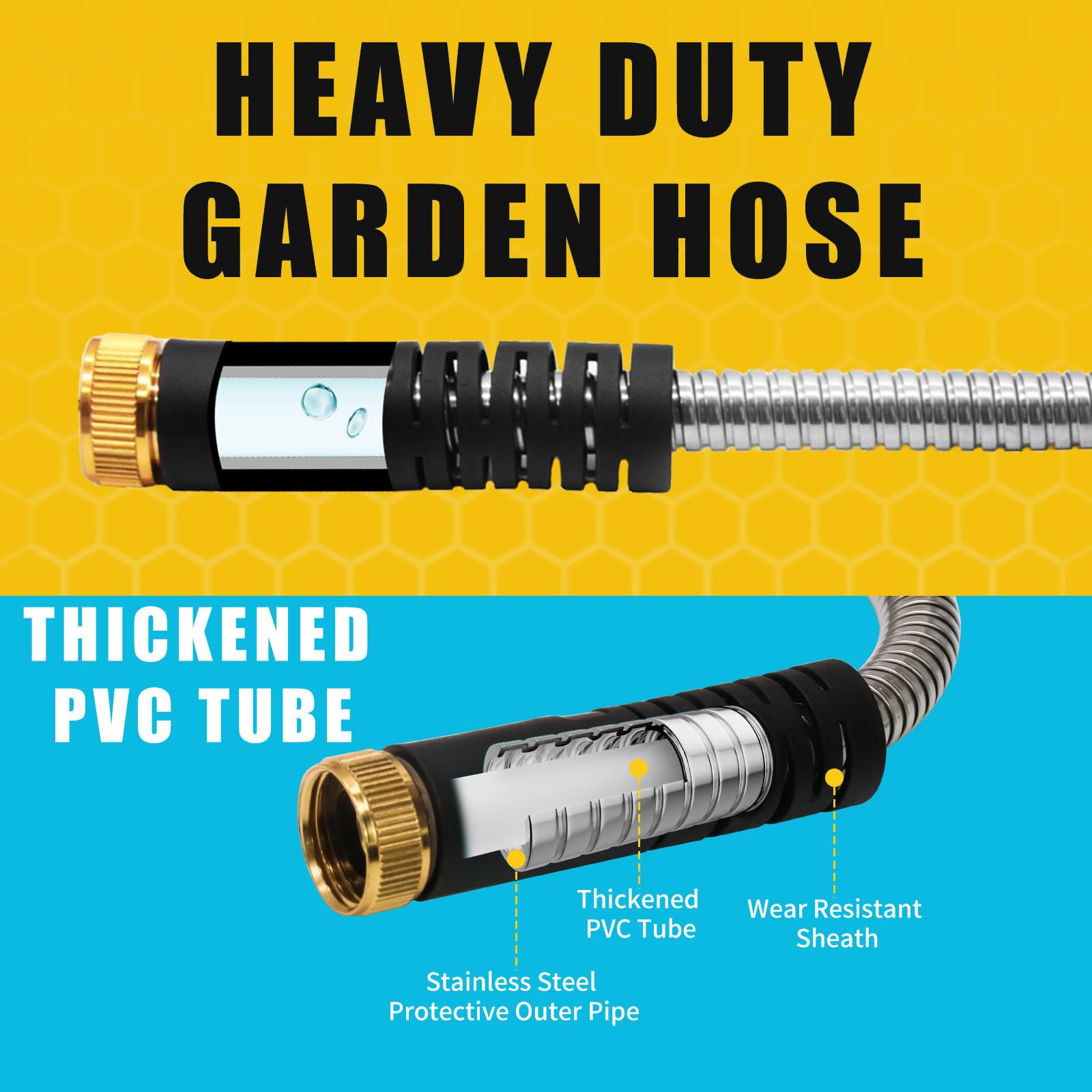 HooSeen Metal Garden Hose 100ft,Upgraded Stainless Steel Heavy Duty Garden Hose, Super Flexible Water Hose,Kink Free & Tangle Free, All-weather,Stainless Steel Garden Hose for Yard, Outdoors