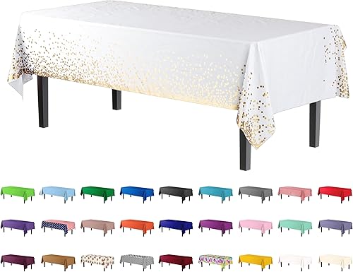 Miniatura 14 de Party Solids Paquete de 4 manteles de plástico color cereza, 54 x 108 pulgadas, mantel desechable para fiestas y pícnics Cereza,Puntos negros y