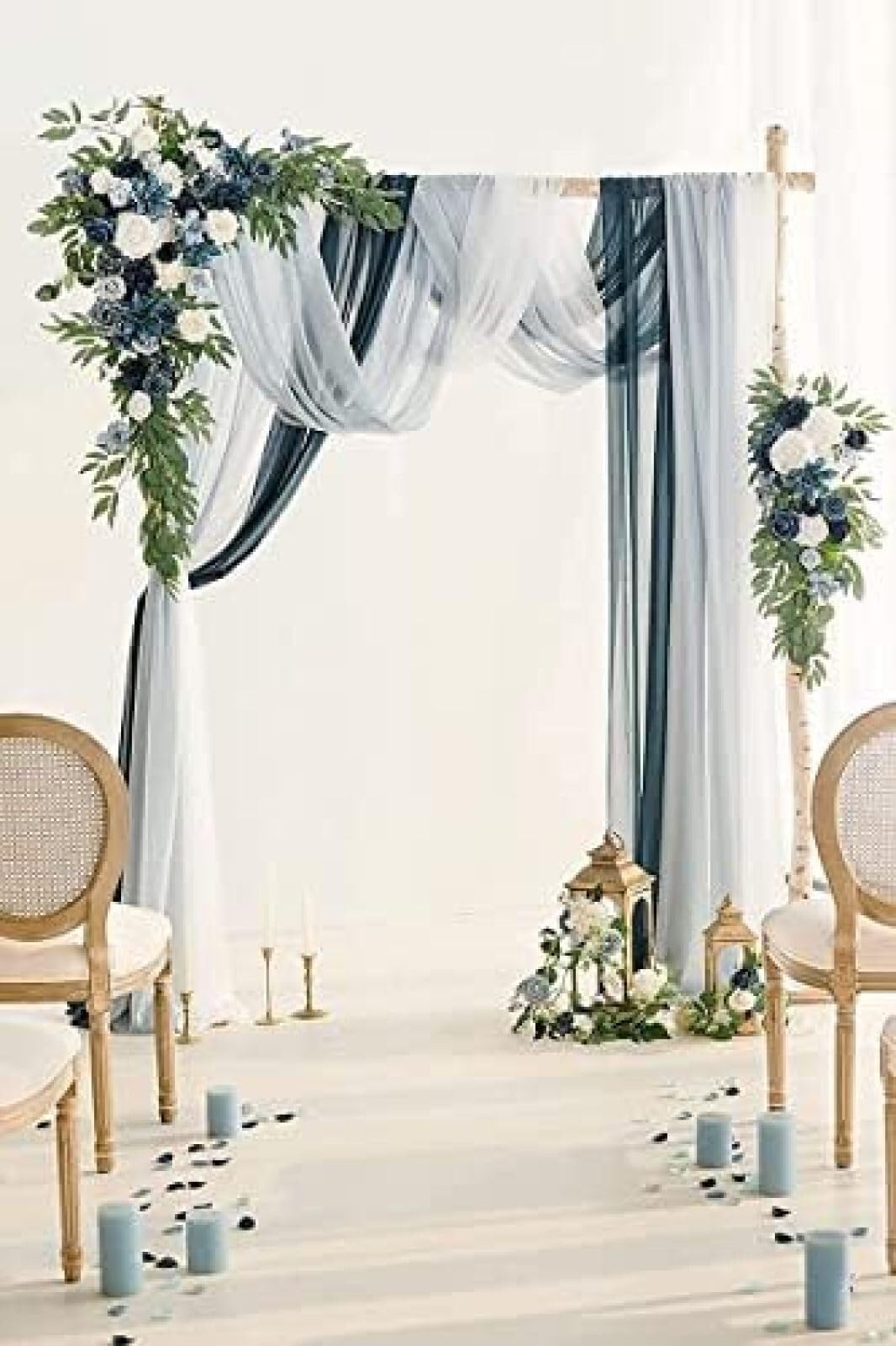 Künstliches Blumenset For Hochzeitsbögen, 2-teiliges Blumenarrangement Mit 3-teiliger Hochzeitsbogen-Drapierung For Zeremonie Und Empfang, Hintergrund Gaze-Vorhang DIY, Chiffon-Volants, Durchsichtig(0