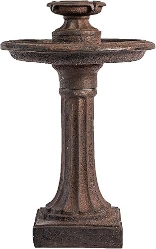 XBrand Fuente de agua BirdBath de 28 pulgadas, 1 nivel, para exteriores, resina marrón, bomba de apagado automático, fuente de agua decorativa,