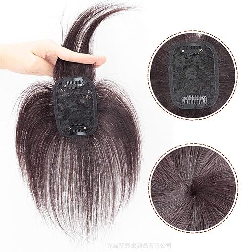 Miniatura 2 de RemeeHi Peluca de cabello humano invisible con clip en la parte superior tipo tupé o tope, cabello fino en mono de 8 pulgadas, negro natural