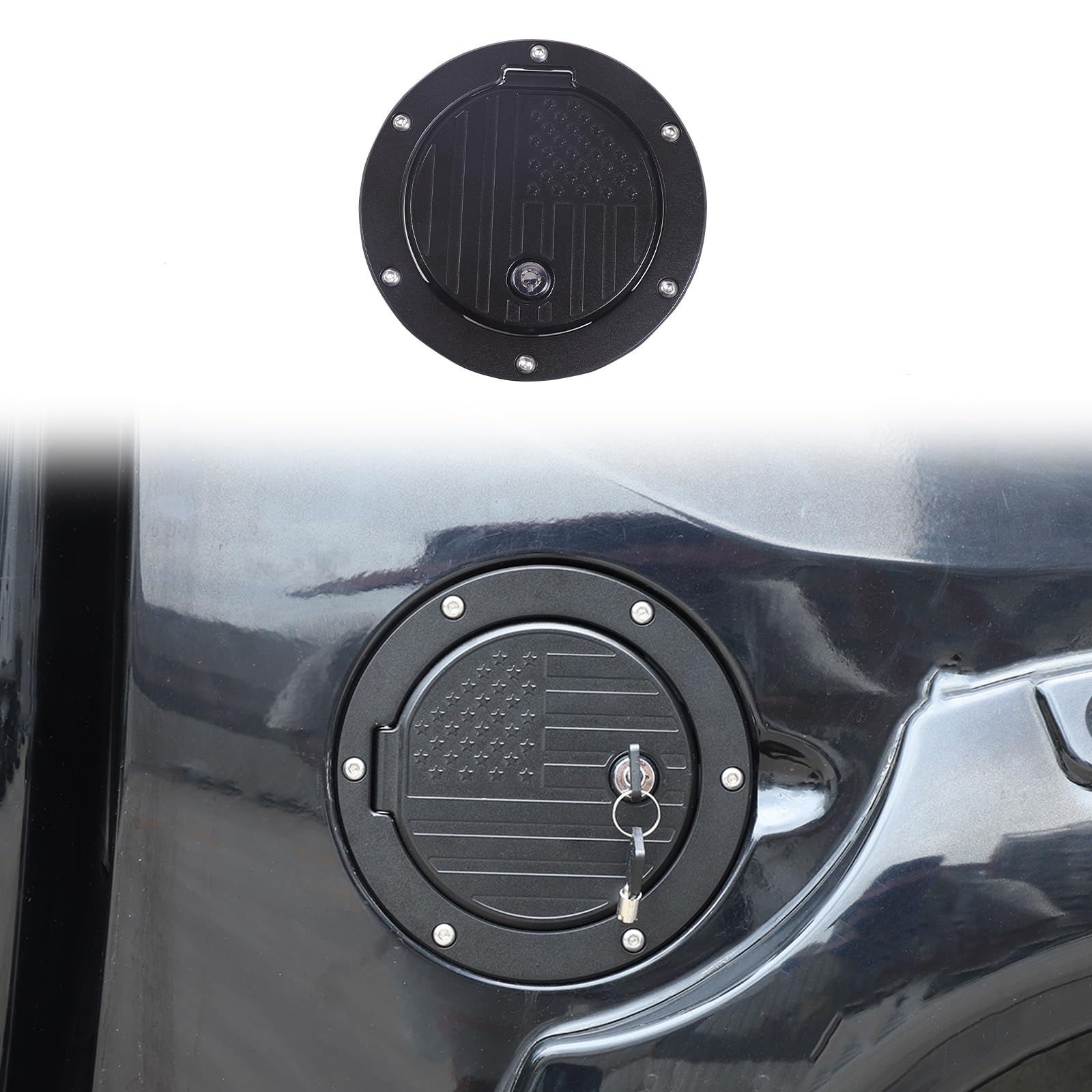 Photo 1 of Car Fuel Tank Cap Replacement Anti-theft Lock Cap Compatible with Toyot@ Tundra 2017-2021 Truck Door Locking Gas Tank Door Cap with Lock accessories (style C)