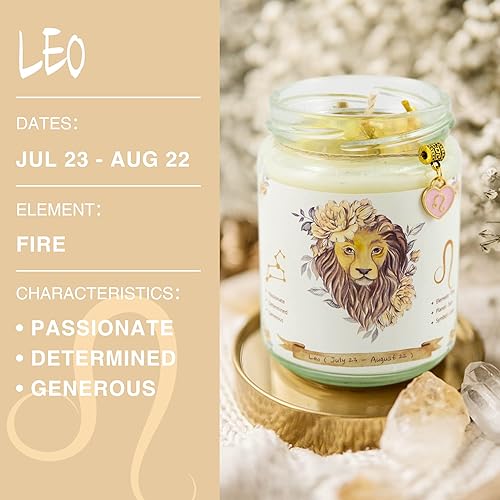 Miniatura 2 de Vela Leo, vela de cristal del zodiaco con aroma a violetas de soja naturales y regalo de espíritu de Lazurita para mamá, hermana, amigas