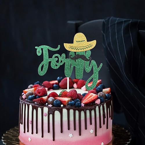 Miniatura 5 de Decoración para pastel de 40 cumpleaños, sombrero verde con purpurina para cuarenta días, suministros de aniversario de 40 años, decoración mexicana