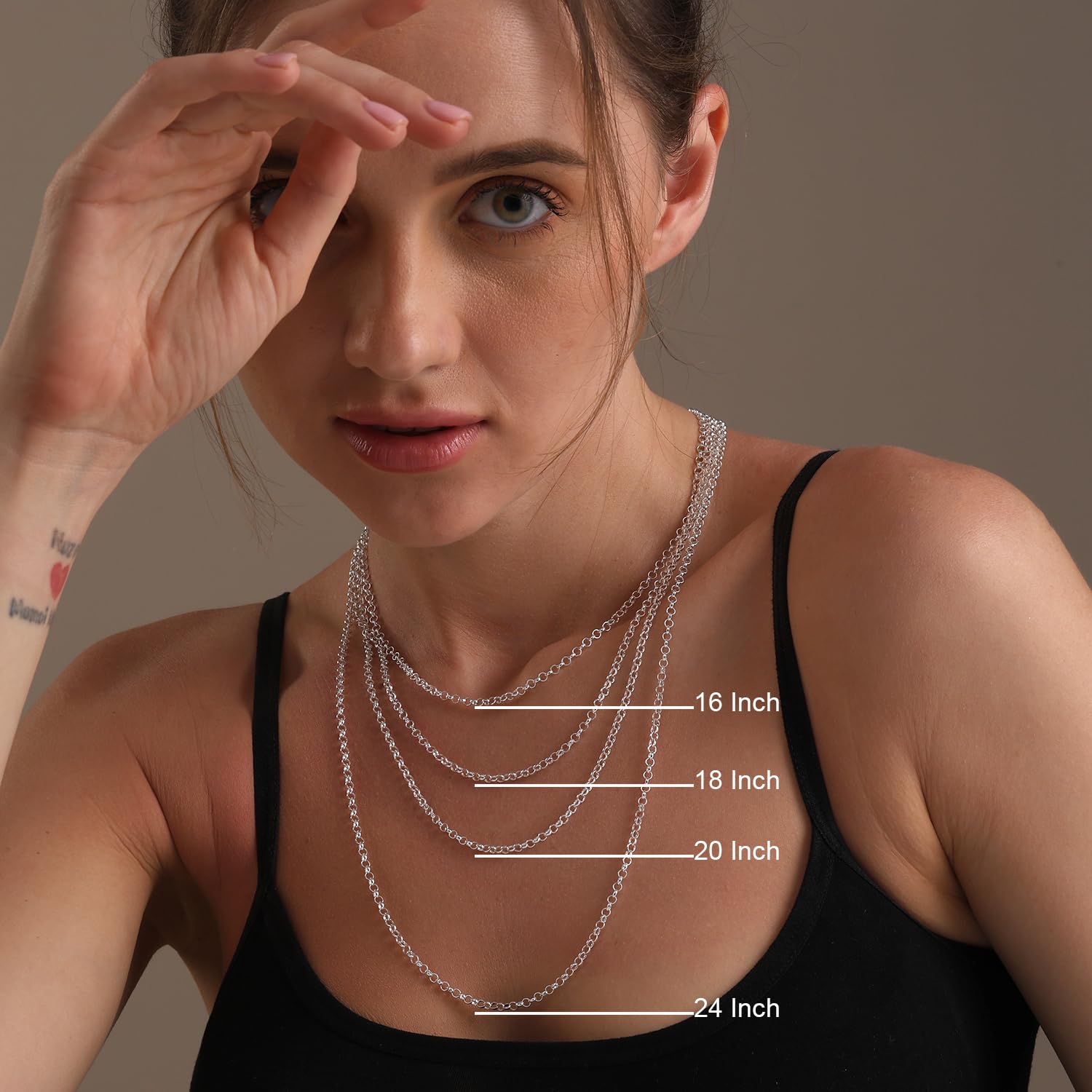 LeCalla Links Collar de cadena de eslabones Rolo de plata de ley italiana de 1,5 mm, 2 mm, 3 mm para adolescentes, mujeres y hombres (16, 18, 20, 24 pulgadas)