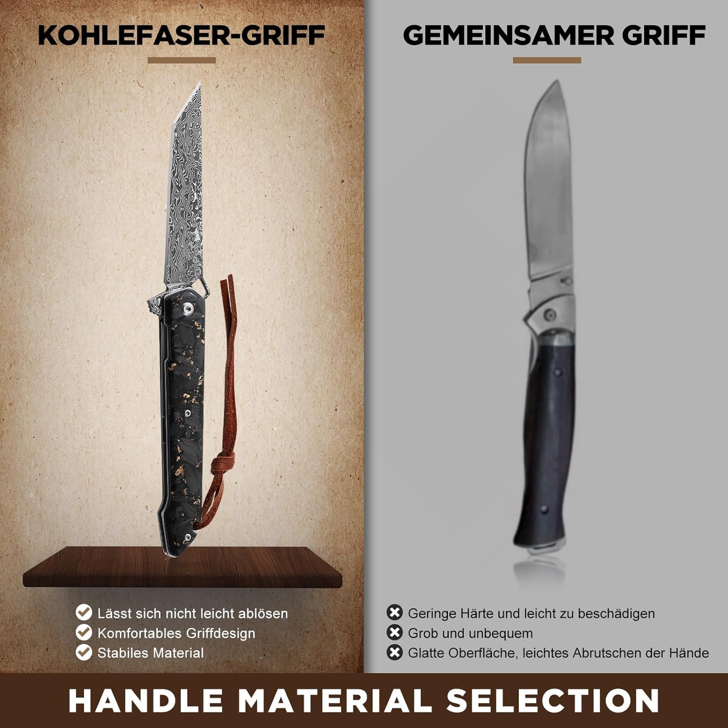 Omesio Cuchillo Damasco de Bolsillo para Hombre Mujer, Cuchillo Plegable Tanto de 3.94 Pulgadas con Mango de Fibra de Carbono, Cuchillo EDC de Acero Damasco para Outdoor Camping Caza Colección Regalo